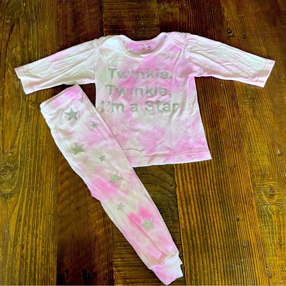 Baby Girl Tie Dye Silver Glitter Stars Designer Outfit - Picture 2 of 7